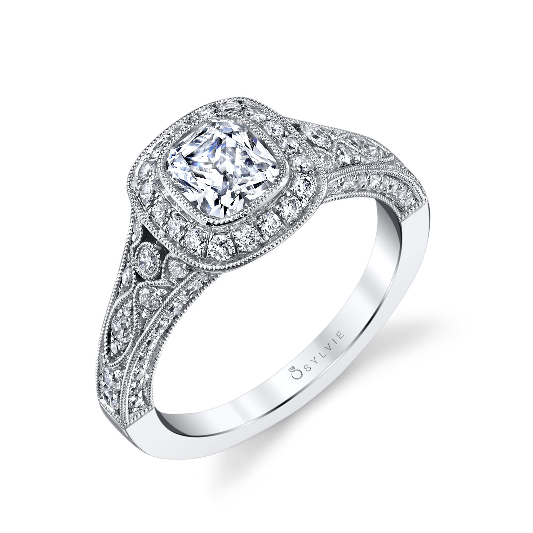 Bezel Set 2.Carat White Cushion Diamond Vintage Engagement Ring 14K White Gold 